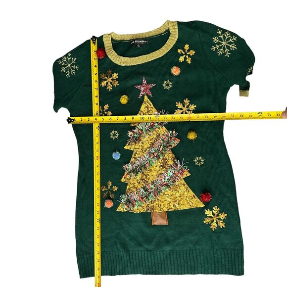 Ugly Christmas Sweater Holiday Tunic Sweater L Green Gold Sparkle Tree Women - Picture 7 of 8